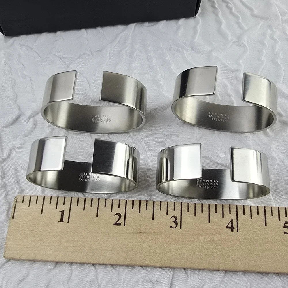 Stelton Of Denmark Set of 4 Napkin Rings Svend Jensen Stainless‎ Steel
